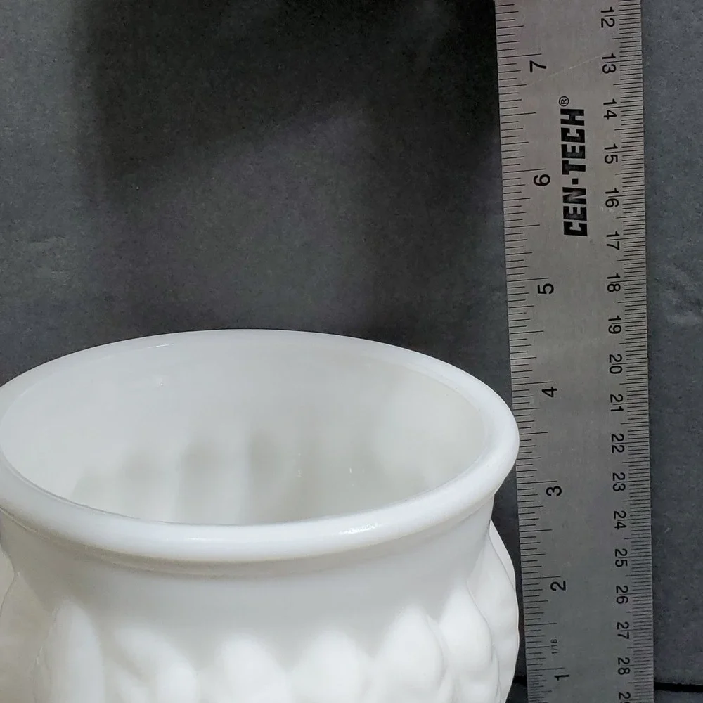 Randall Milk Glass Planter Vase White Footed Scalloped Leaf Pattern 4 inch  High